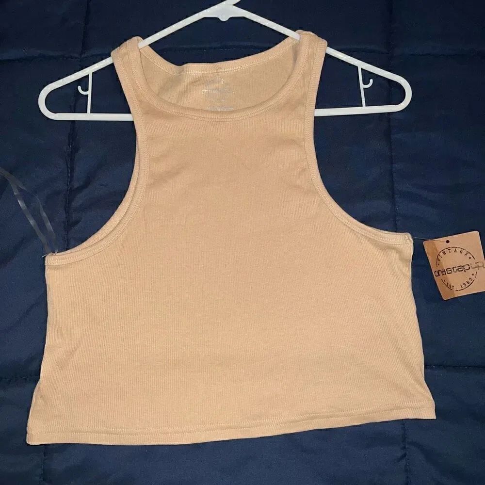 NWT One step up nude neutral beige crop cropped tank top size L